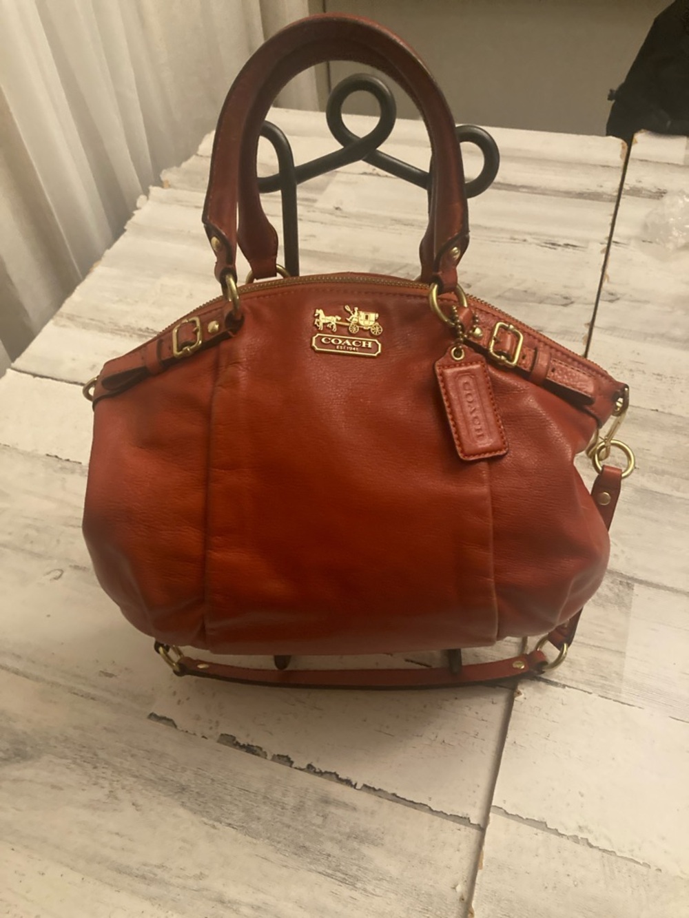 Genuine Coach Madison Lyndsey Vintage Leather 2 WaySatchel Dark Pumpkin Orange - Picture 14 of 15
